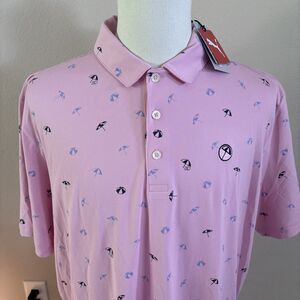 PUMA Arnold Palmer Cloudspun Men’s Polo Shirt Pink Umbrella Print Size XXL
